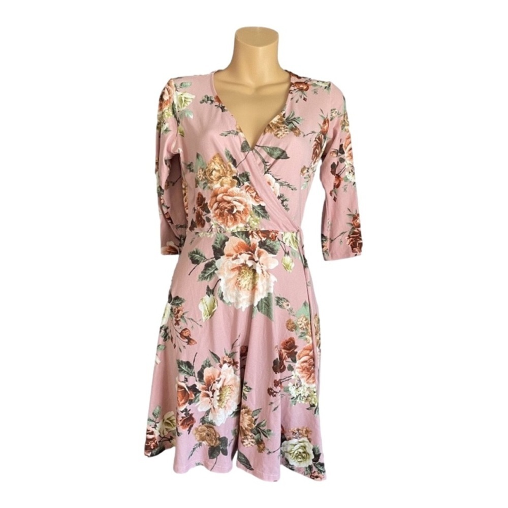 BLUSH Pink Fit-Flare Faux Wrap Floral Dress - NWT